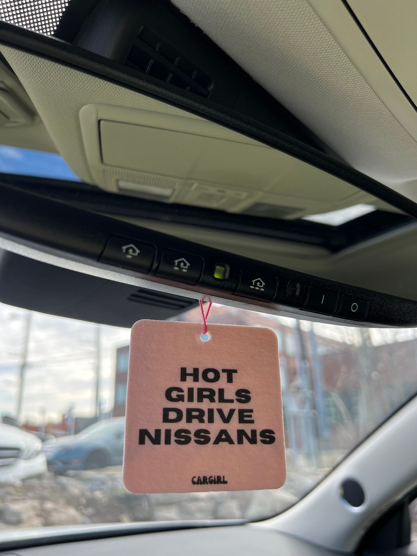 Pink "Hot Girls Drive Nissans" Vanilla Rose-Scented Car Freshener | Pink Accessories | Best Gifts for Women | Cute Car Freshies