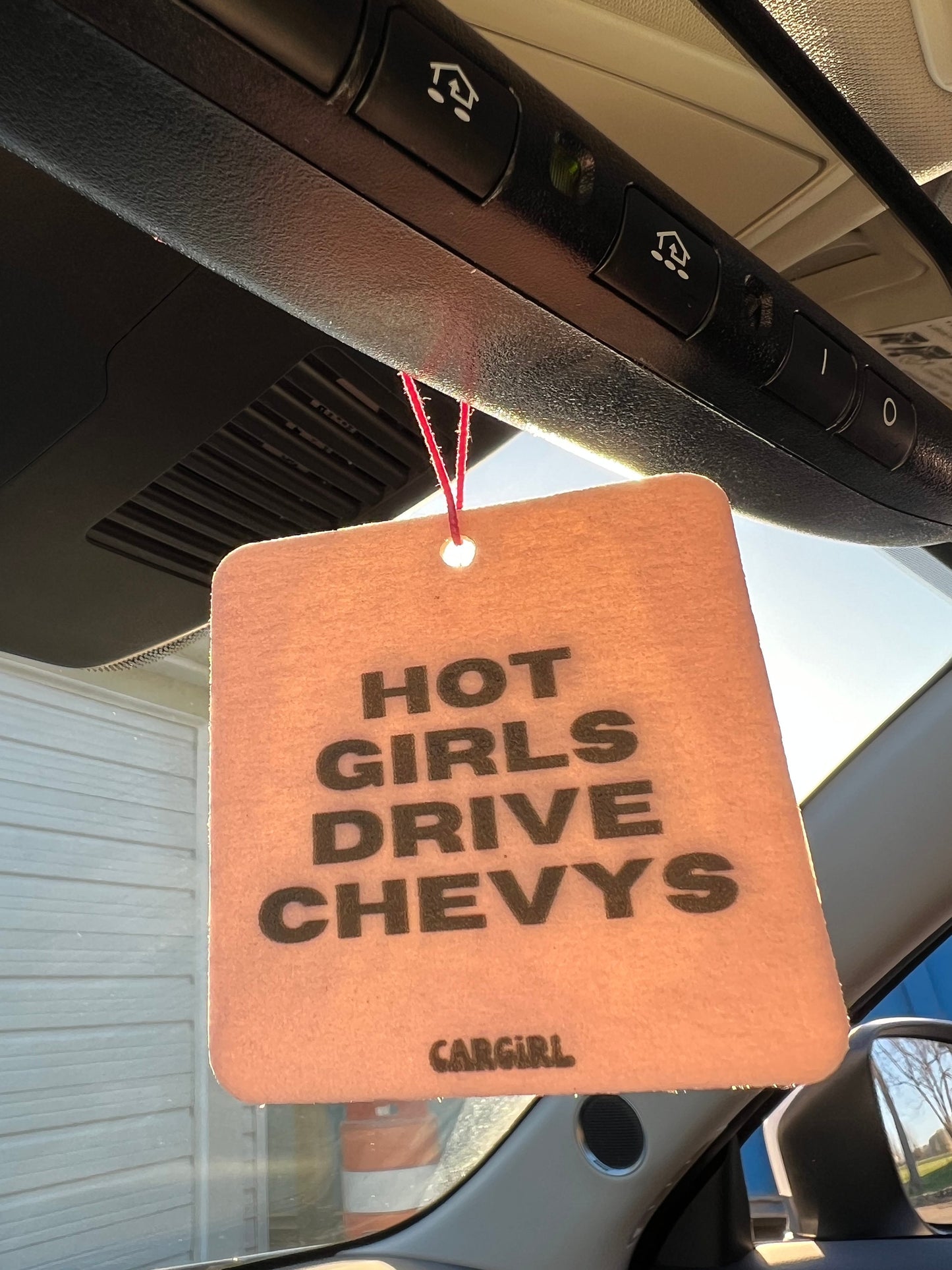Hot Girls Drive Chevys Car Freshener | Vanilla Scent, Pink Car Accessory