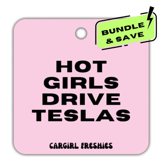 3-Pack of the Pink "Hot Girls Drive Teslas" Vanilla Rose-Scented Car Freshener |Accessories | Gifts for Women | Car Freshies