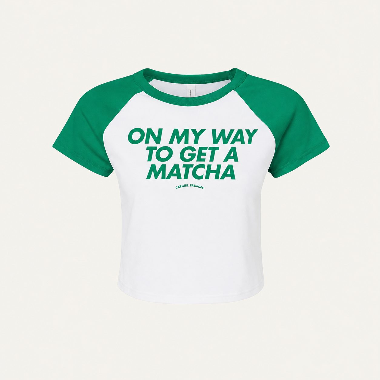 On My Way To Get A Matcha Baby Tee – Green Raglan Micro-Rib Crop Top