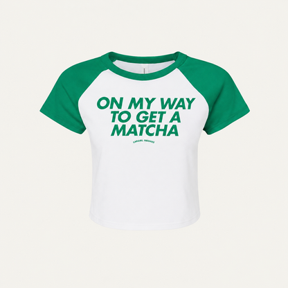 On My Way To Get A Matcha Baby Tee – Green Raglan Micro-Rib Crop Top
