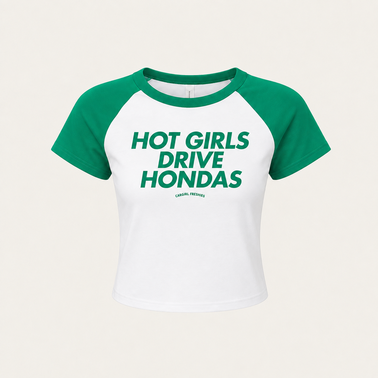 Hot Girls Drive Hondas Baby Tee – Green Raglan Micro-Rib Crop To