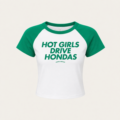 Hot Girls Drive Hondas Baby Tee – Green Raglan Micro-Rib Crop To