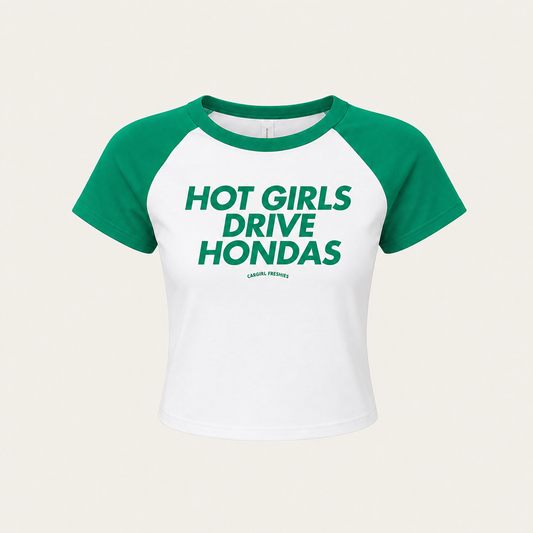 Hot Girls Drive Hondas Baby Tee – Green Raglan Micro-Rib Crop To