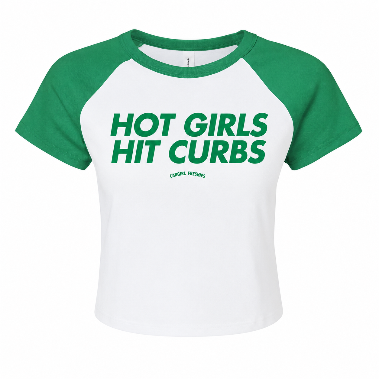 Hot Girls Hit Curbs Baby Tee – Green Raglan Micro-Rib Crop Top
