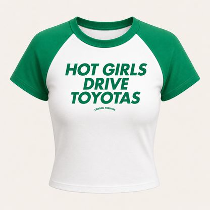 Hot Girls Drive Toyotas Baby Tee – Green Raglan Micro-Rib Crop Top