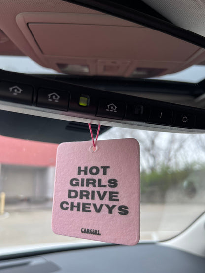 Hot Girls Drive Chevys Car Freshener | Vanilla Scent, Pink Car Accessory