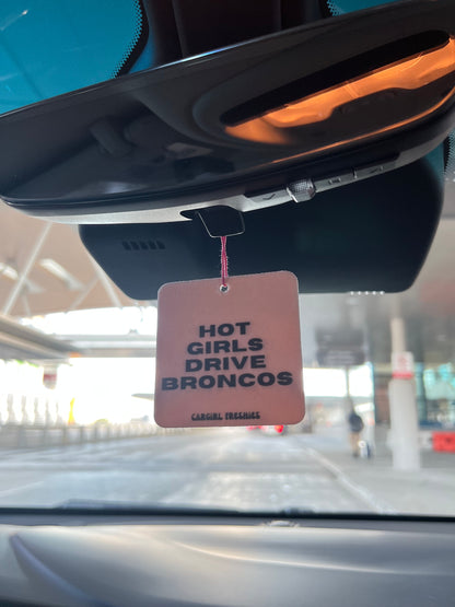 Pink "Hot Girls Drive Broncos" Vanilla Rose-Scented Car Freshener | Pink Accessories | Best Gifts for Women | Cute Car Freshies