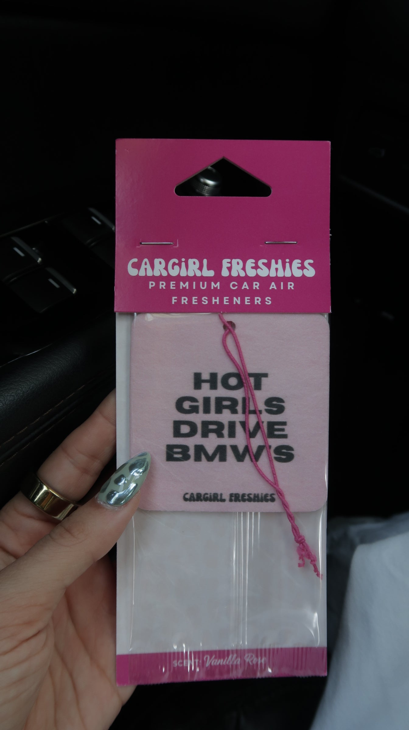 "Hot Girls Drive BMWs" Car Freshie – Vanilla Rose
