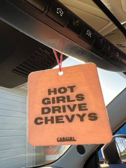 Hot Girls Drive Chevys Car Freshener | Vanilla Scent, Pink Car Accessory