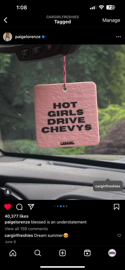 Pink "Hot Girls Drive Chevys" Vanilla Car Freshener | 3-Pack Bundle